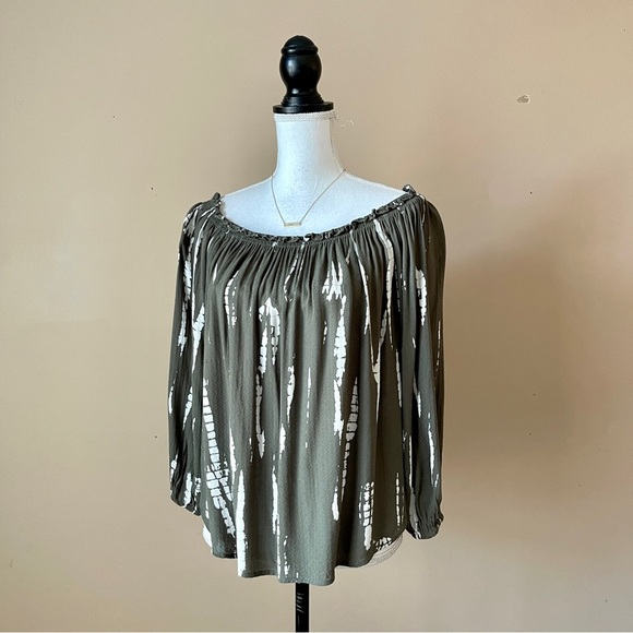 KNOX ROSE | Olive Green Off-Shoulder Boho Top Sz M - Picture 4 of 8